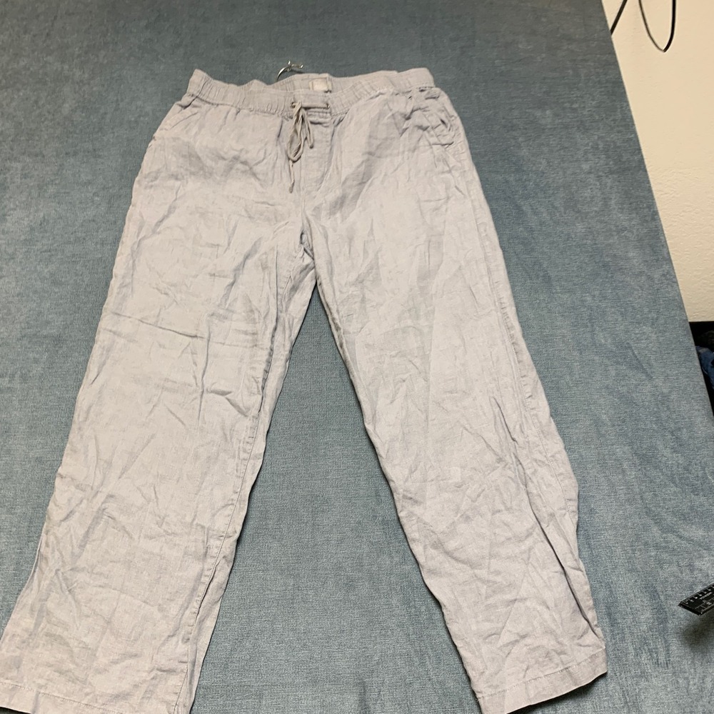 Kenar Linen Pants Womens XL Gray Casual Comfort Straight Leg Drawstring Waist